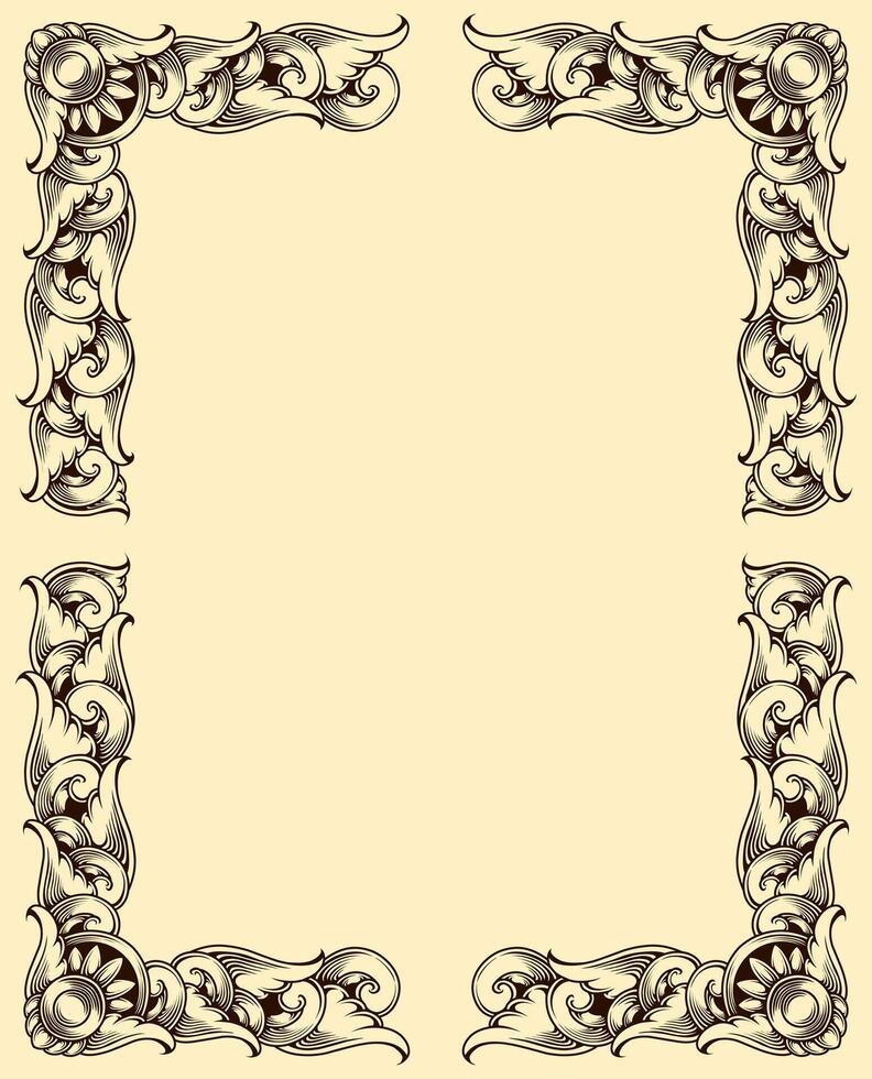 Classic style frame design with exquisite engraving and luxury line art vector