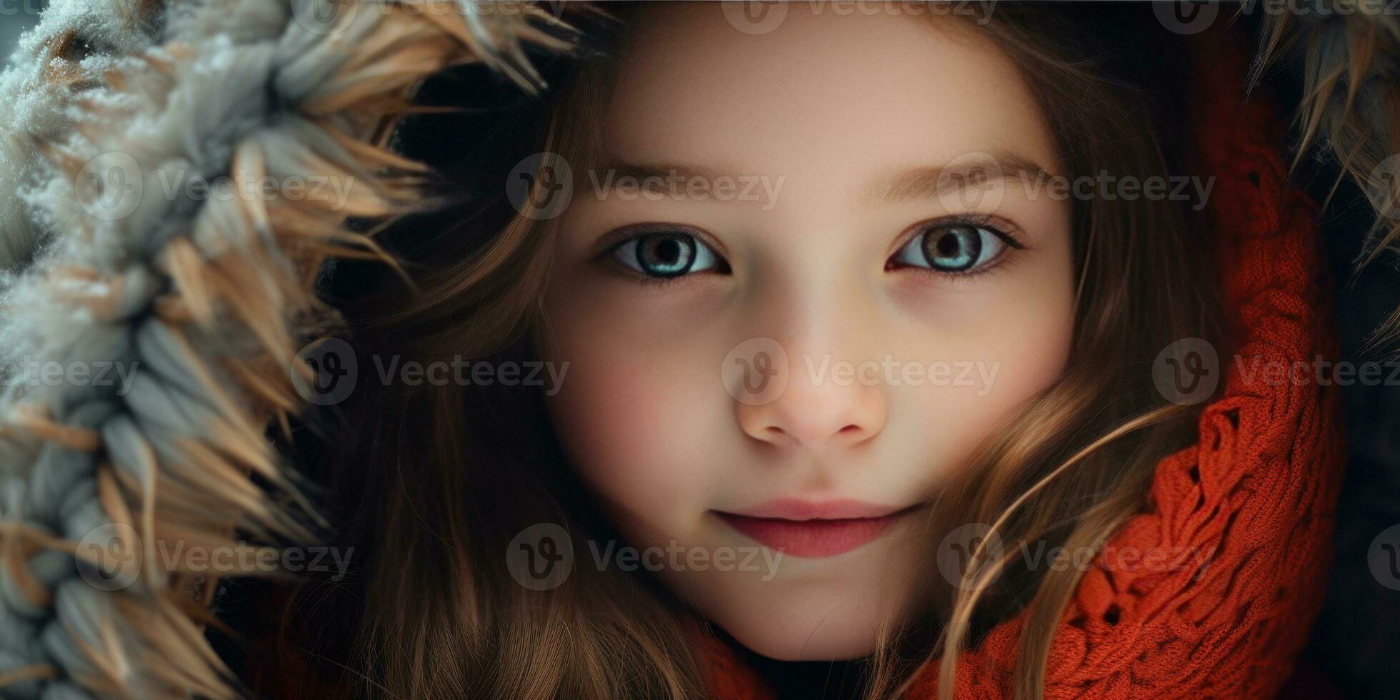 AI generated Girl in winter coat and orange scarf. AI generative. photo