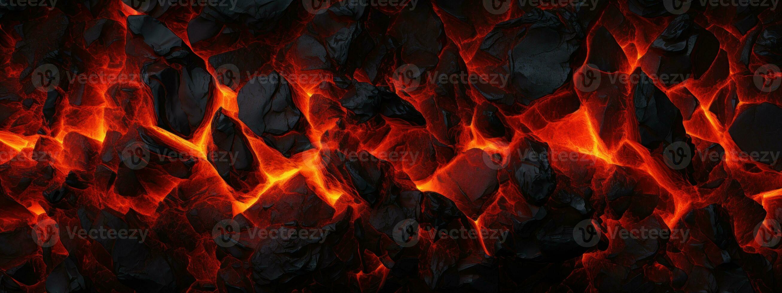 AI generated Intense close-up of lava flow and charcoal fire. AI generative. photo