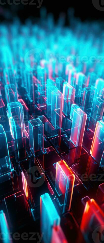 AI generated Explore the virtual world with this 3D abstract background. The futuristic architecture and cyber connections. photo