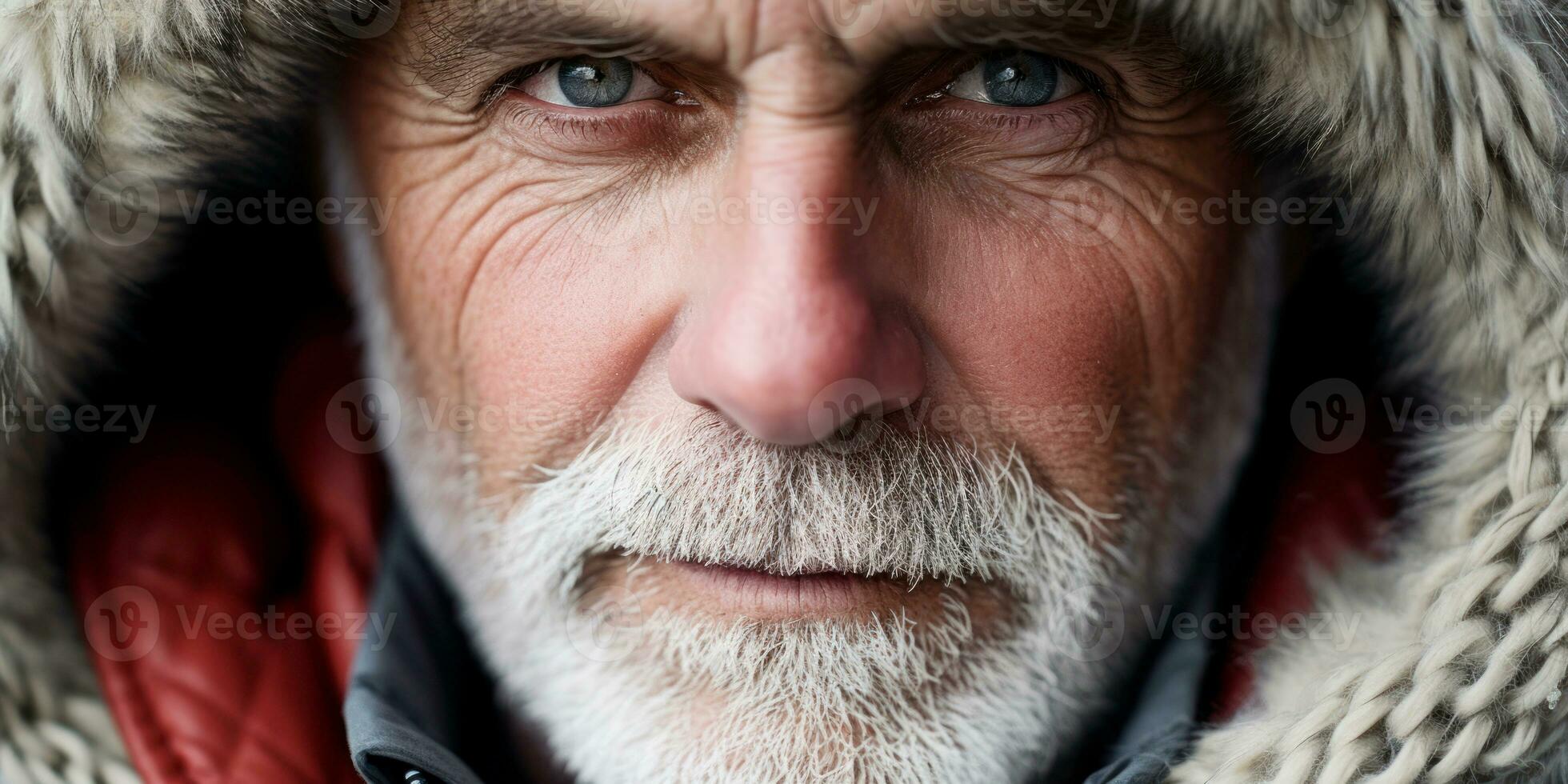 AI generated Senior man with white beard in fur coat. AI generative. photo