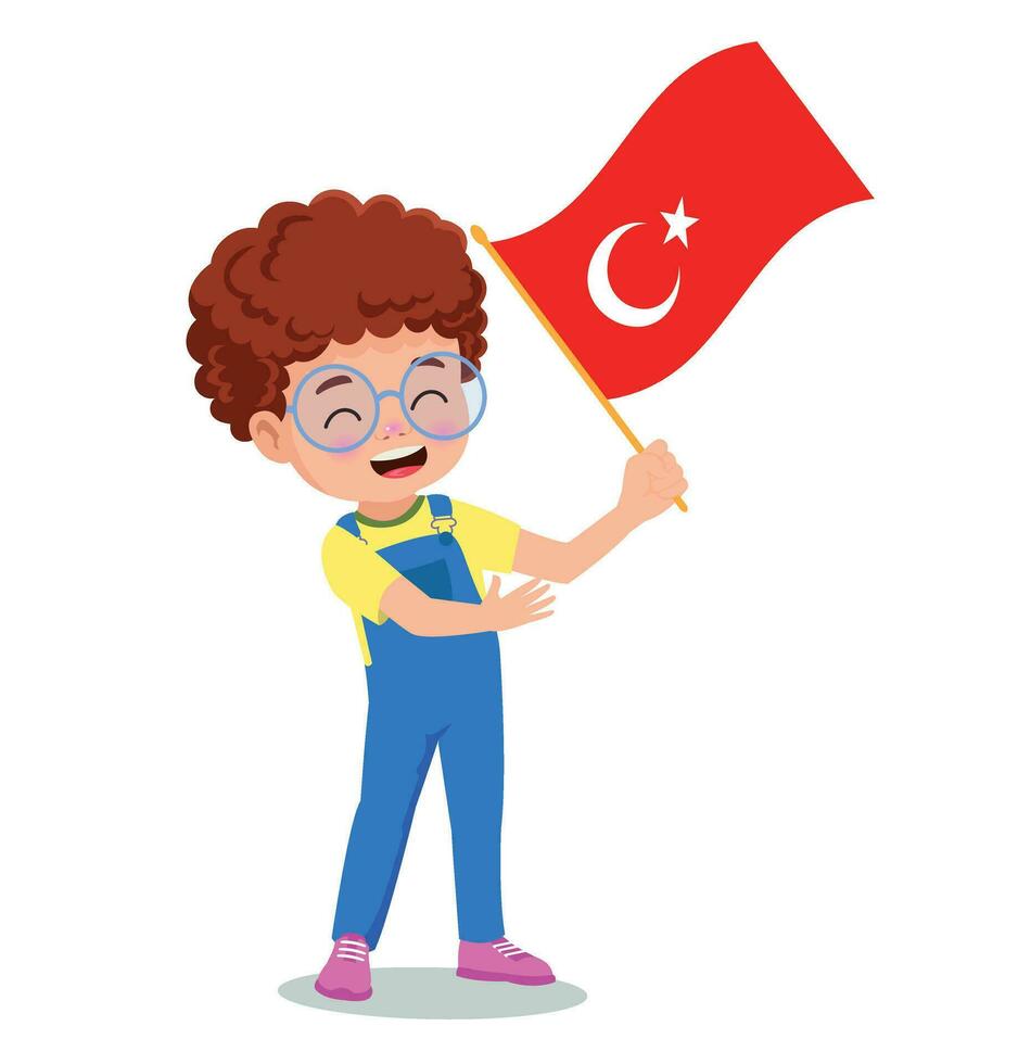 cute little boy holding flag vector