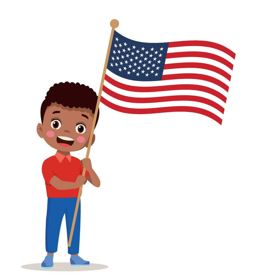 cute little boy holding flag vector