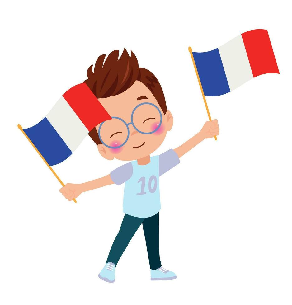 cute little boy holding flag vector