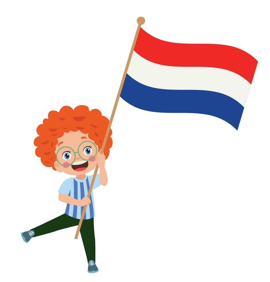 cute little boy holding flag vector