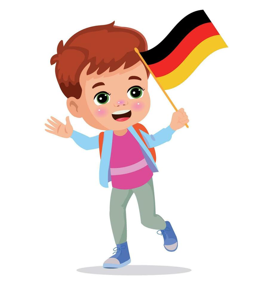 cute little boy holding flag vector