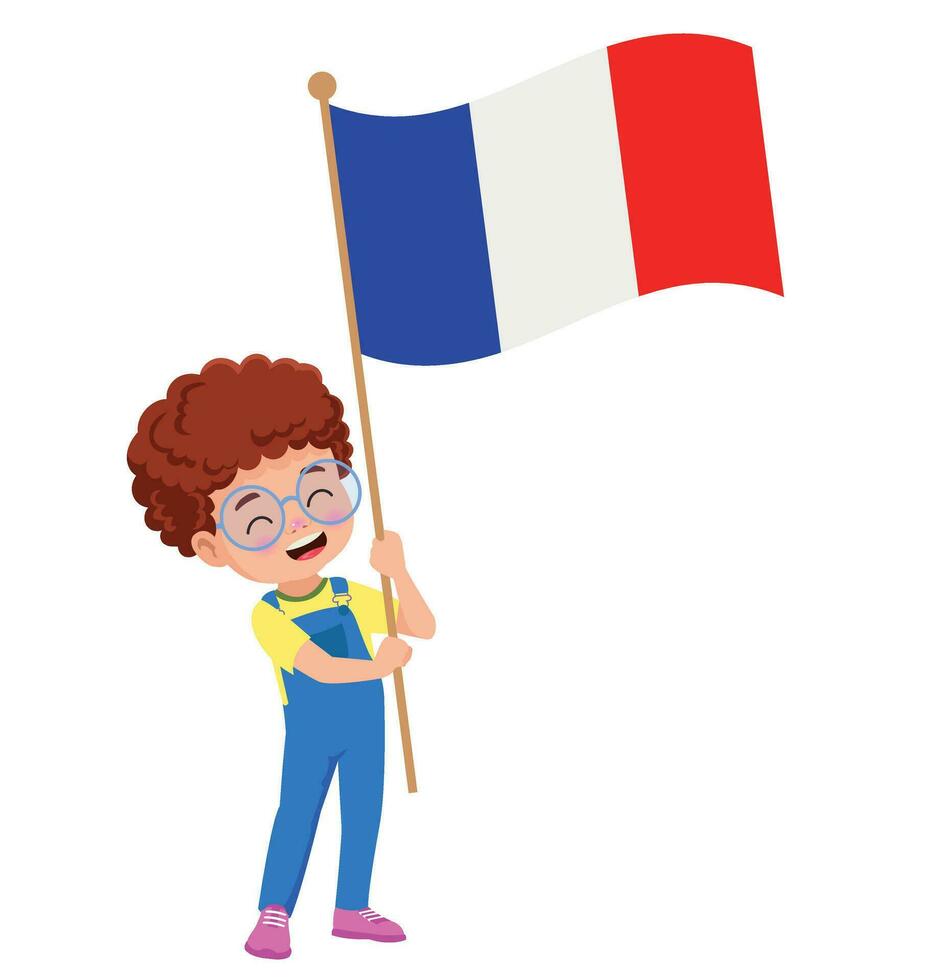 cute little boy holding flag vector