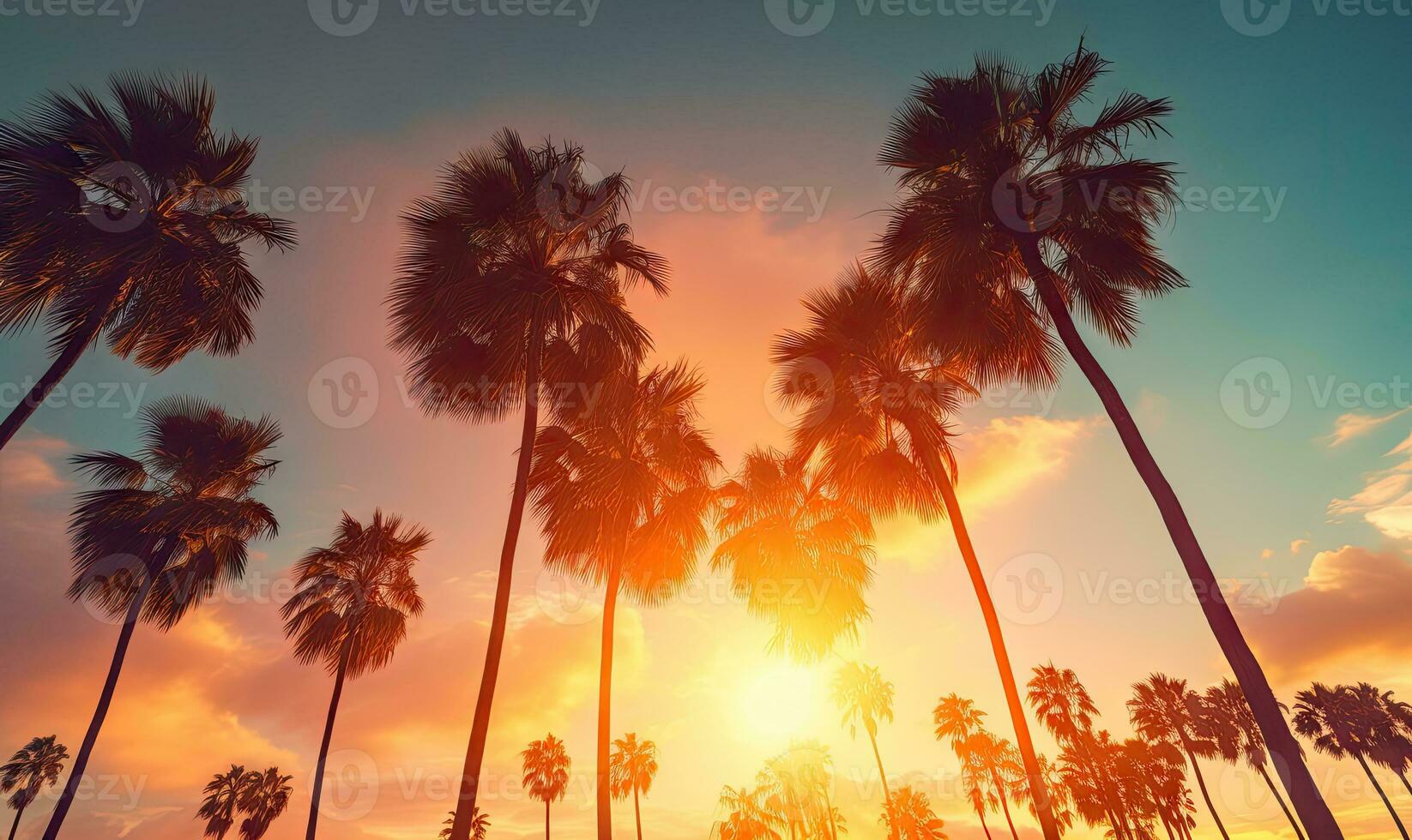 AI generated Majestic palm trees sway in the warm breeze.  AI generative. photo