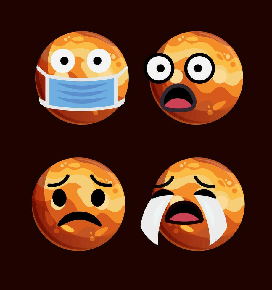 Set of cute venus planet emoticons. Venus character in different expressions. Can be use icon, logo, template, web design, vector