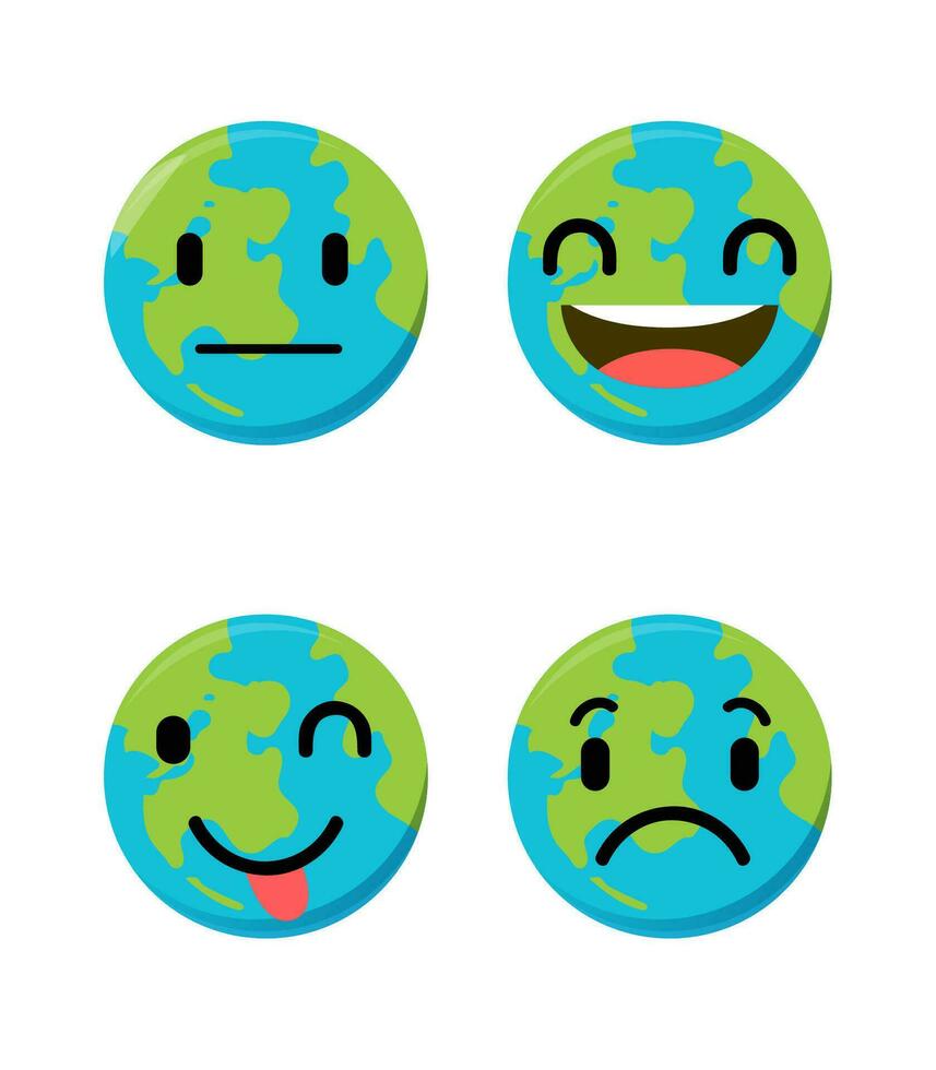 conjunto de linda planeta tierra emoticonos tierra personaje en diferente expresiones lata ser utilizar icono, logo, tentar, tierra día. vector