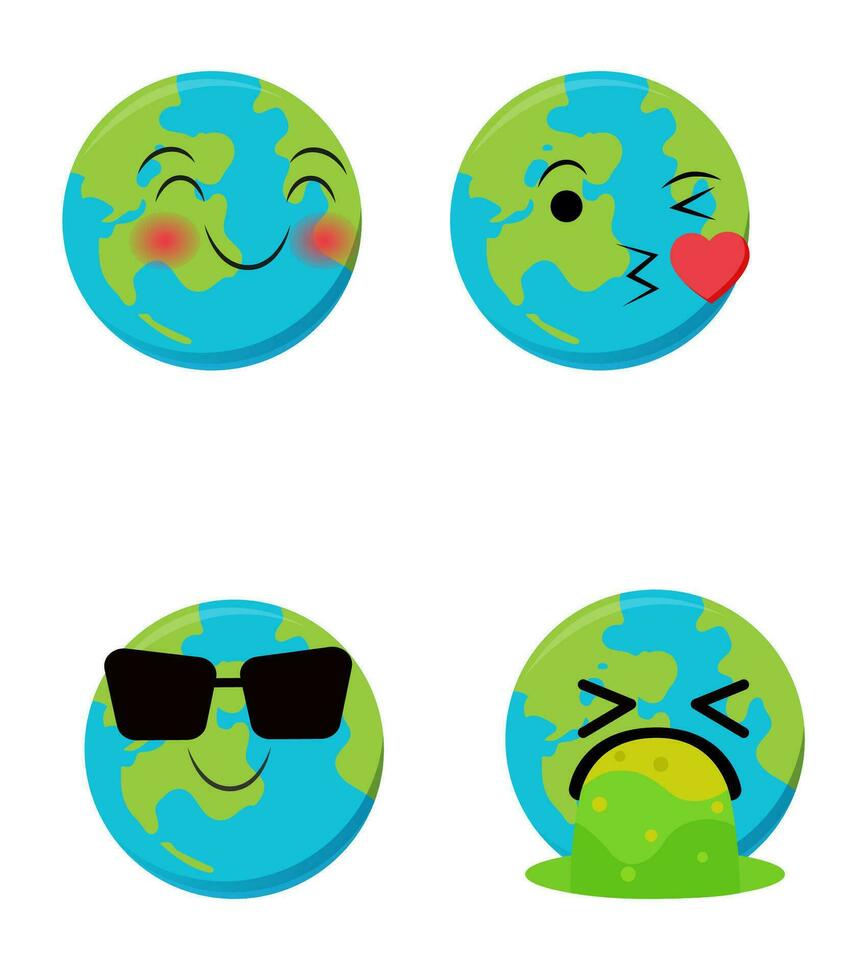 conjunto de linda planeta tierra emoticonos tierra personaje en diferente expresiones lata ser utilizar icono, logo, tentar, tierra día. vector