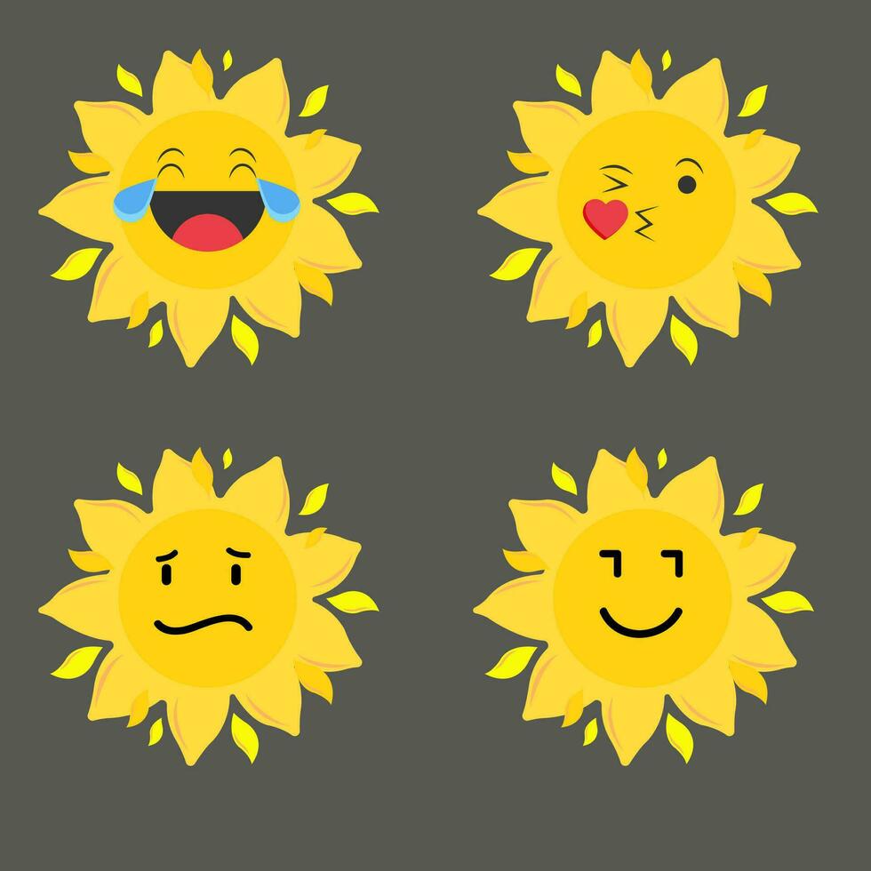 Collection of difference emoticon icon of cute sun cartoon on white background vector illustration