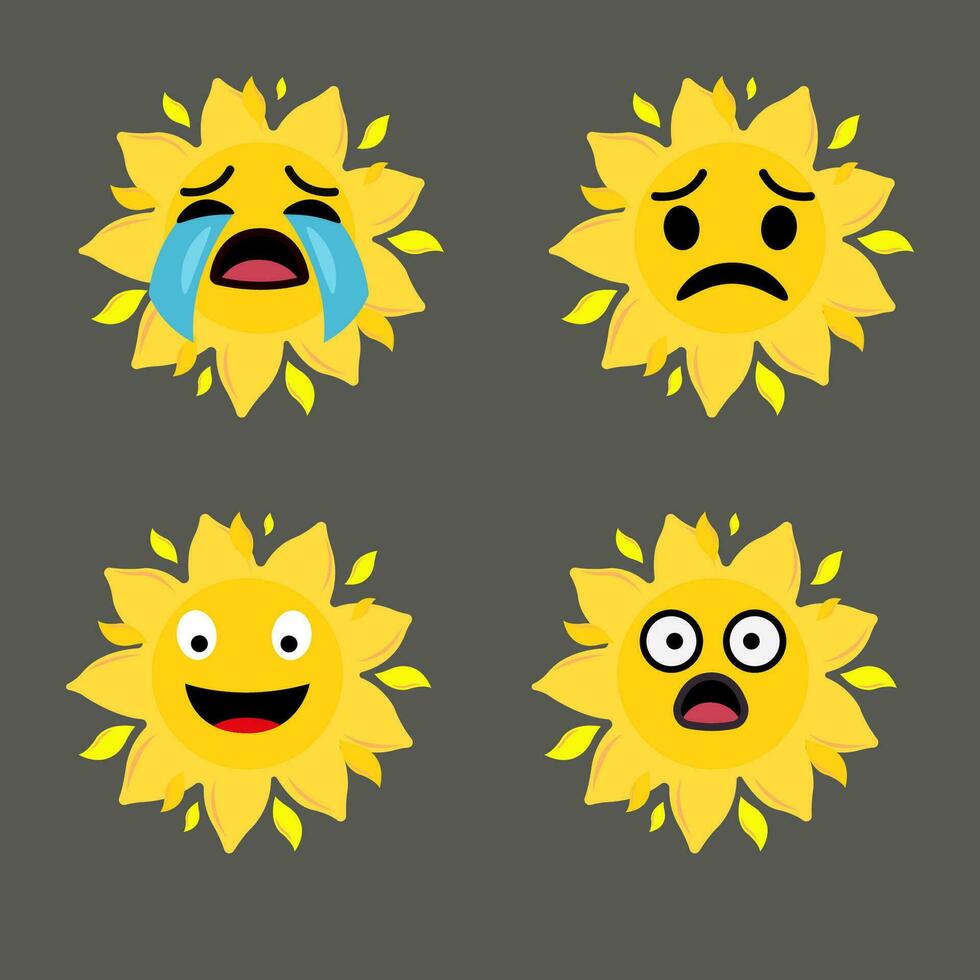 Collection of difference emoticon icon of cute sun cartoon on white background vector illustration