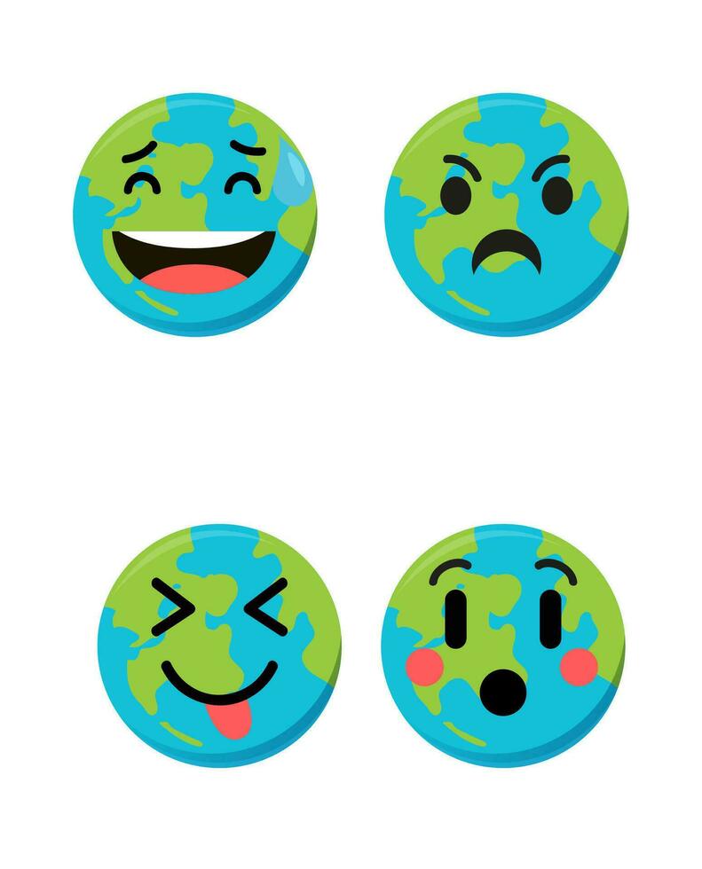 conjunto de linda planeta tierra emoticonos tierra personaje en diferente expresiones lata ser utilizar icono, logo, tentar, tierra día. vector