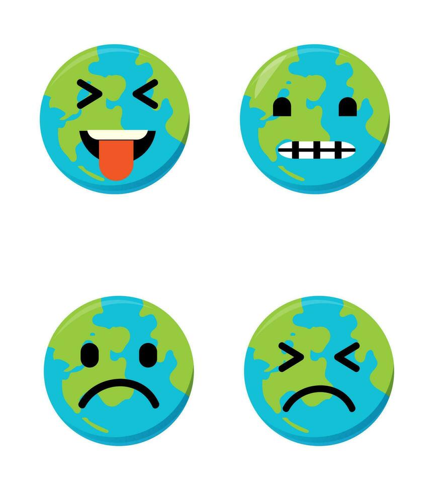 conjunto de linda planeta tierra emoticonos tierra personaje en diferente expresiones lata ser utilizar icono, logo, tentar, tierra día. vector