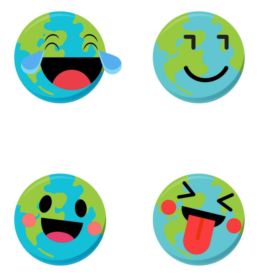 Set of cute planet Earth emoticons. Earth character in different expressions. Can be use icon, logo, tempate, earth day. vector