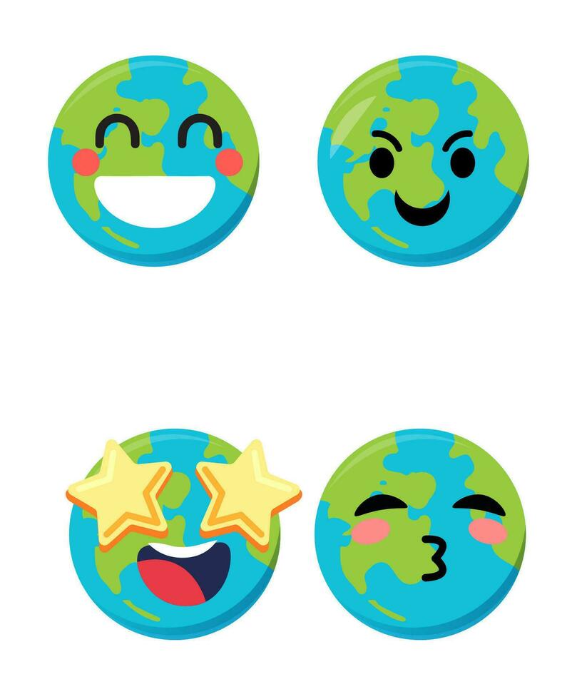 Set of cute planet Earth emoticons. Earth character in different expressions. Can be use icon, logo, tempate, earth day. vector