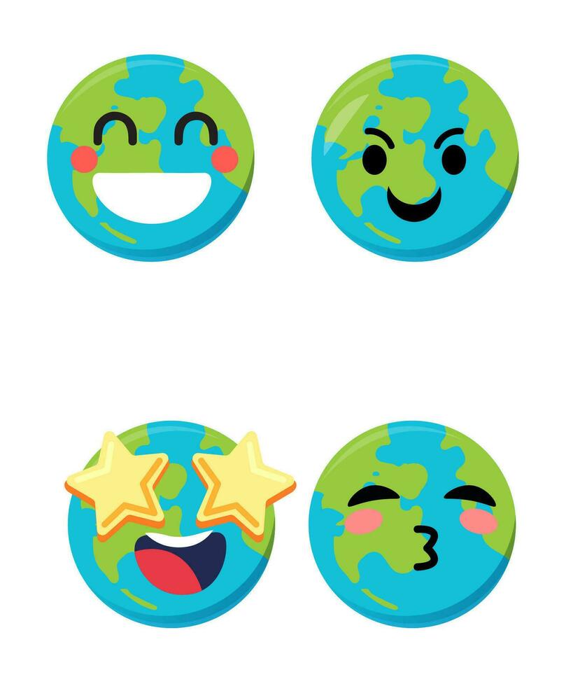 conjunto de linda planeta tierra emoticonos tierra personaje en diferente expresiones lata ser utilizar icono, logo, tentar, tierra día. vector