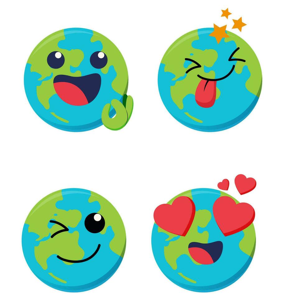 conjunto de linda planeta tierra emoticonos tierra personaje en diferente expresiones lata ser utilizar icono, logo, tentar, tierra día. vector