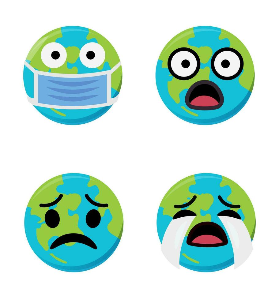 conjunto de linda planeta tierra emoticonos tierra personaje en diferente expresiones lata ser utilizar icono, logo, tentar, tierra día. vector