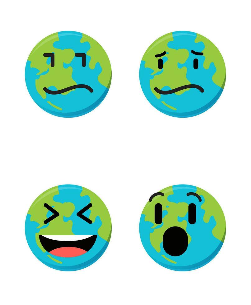 conjunto de linda planeta tierra emoticonos tierra personaje en diferente expresiones lata ser utilizar icono, logo, tentar, tierra día. vector