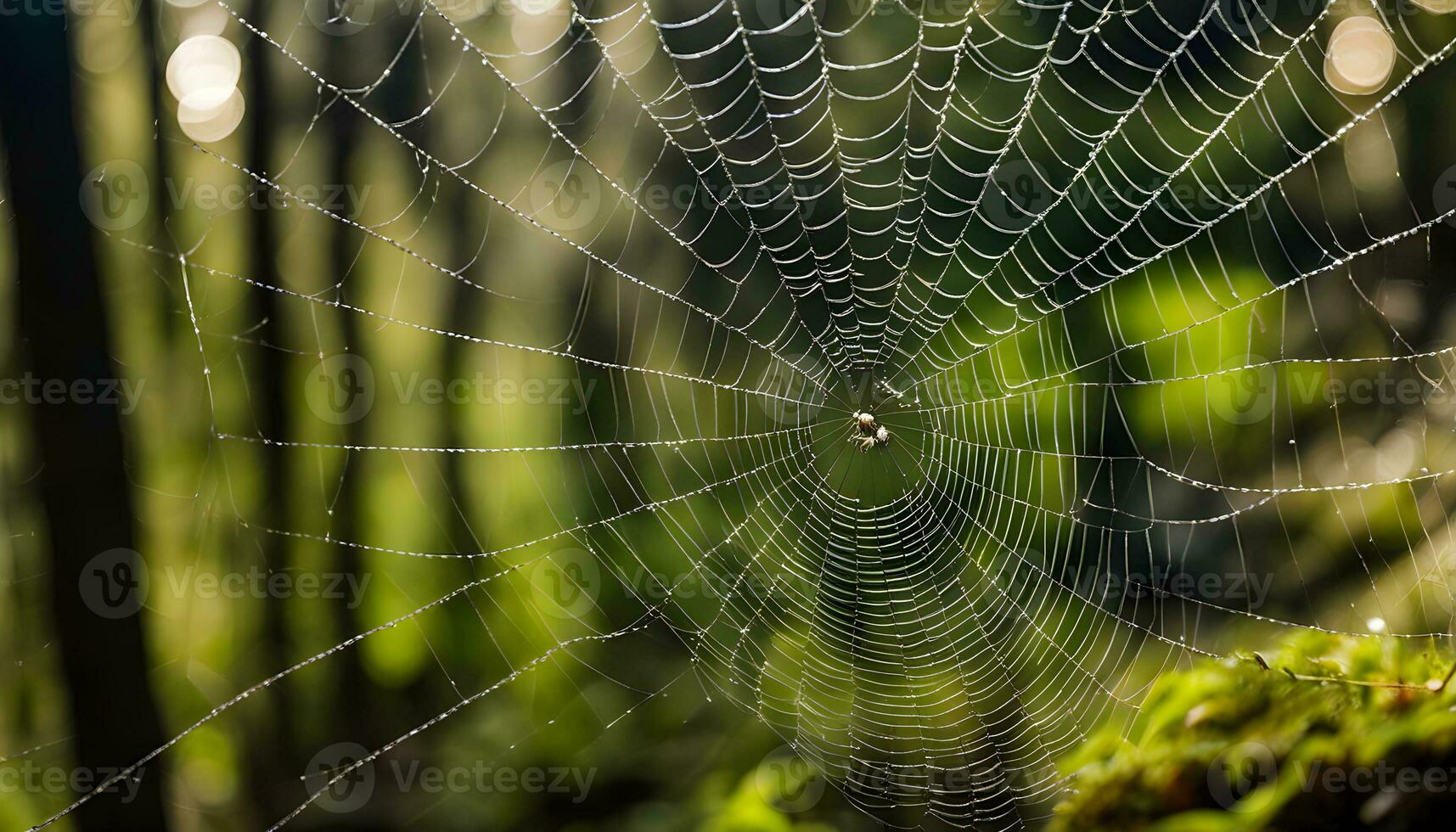 AI generated a spider web in the forest photo