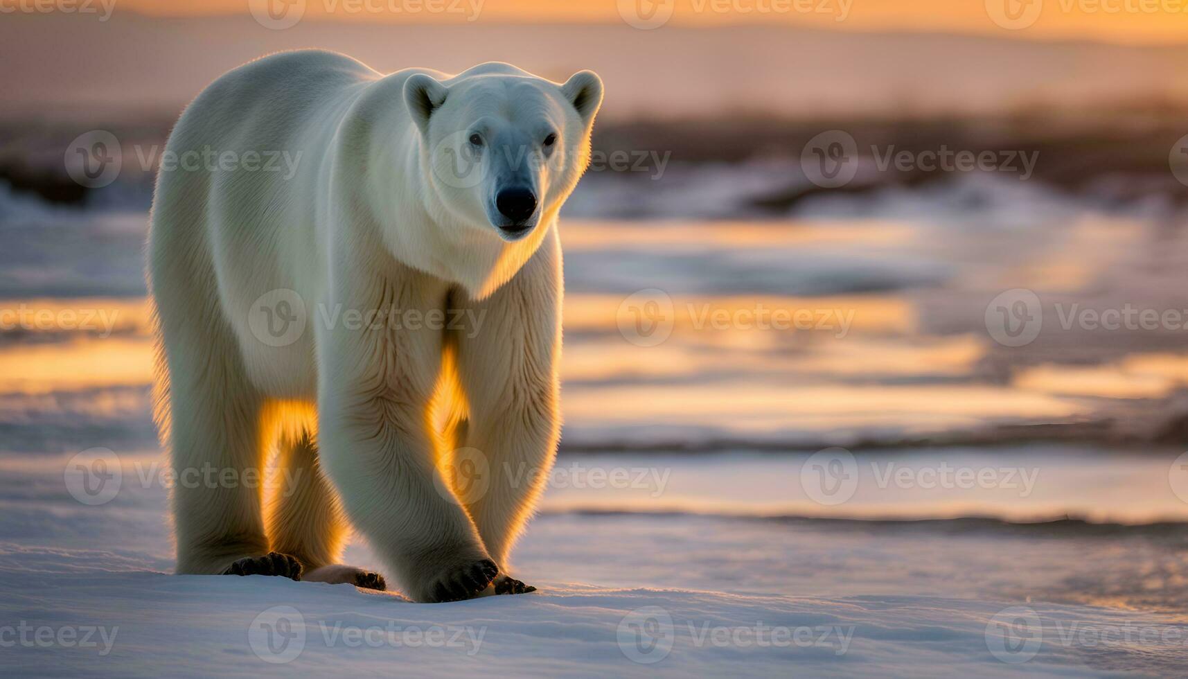 AI generated a polar bear walking across a snowy field photo
