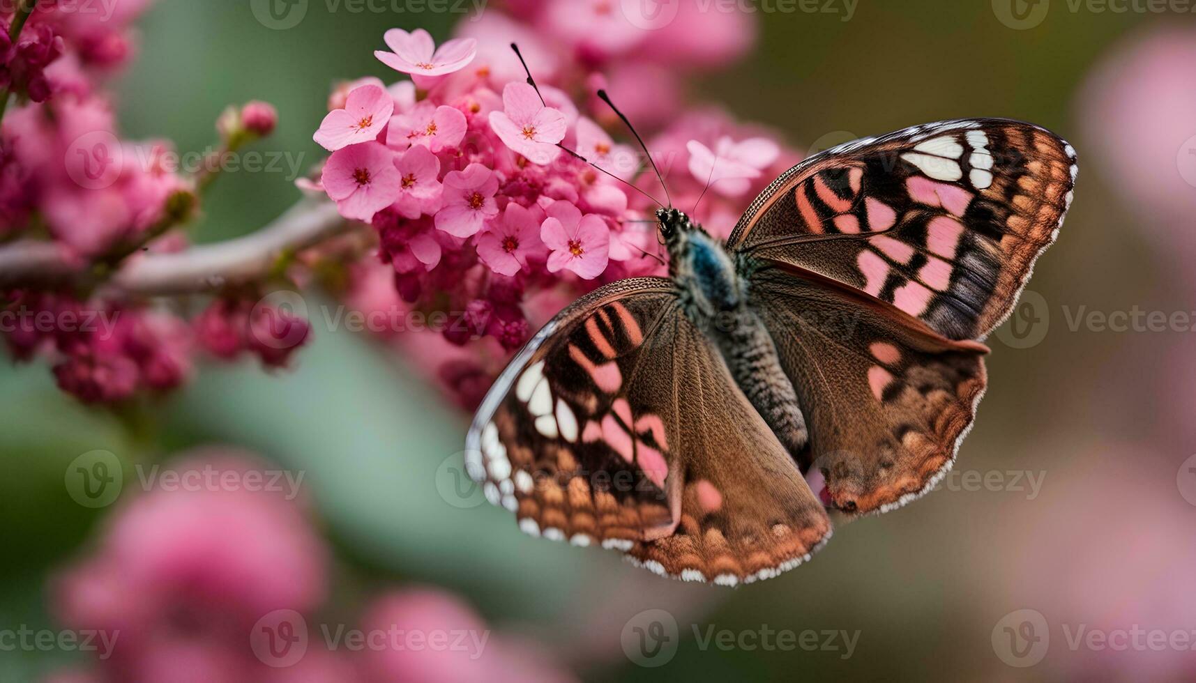 AI generated butterfly on pink flowers photo