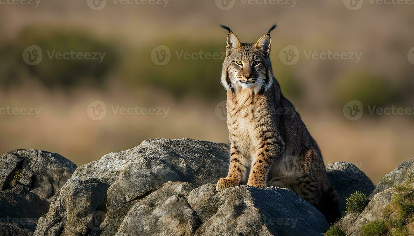 AI generated a lynx is sitting on top of some rocks photo