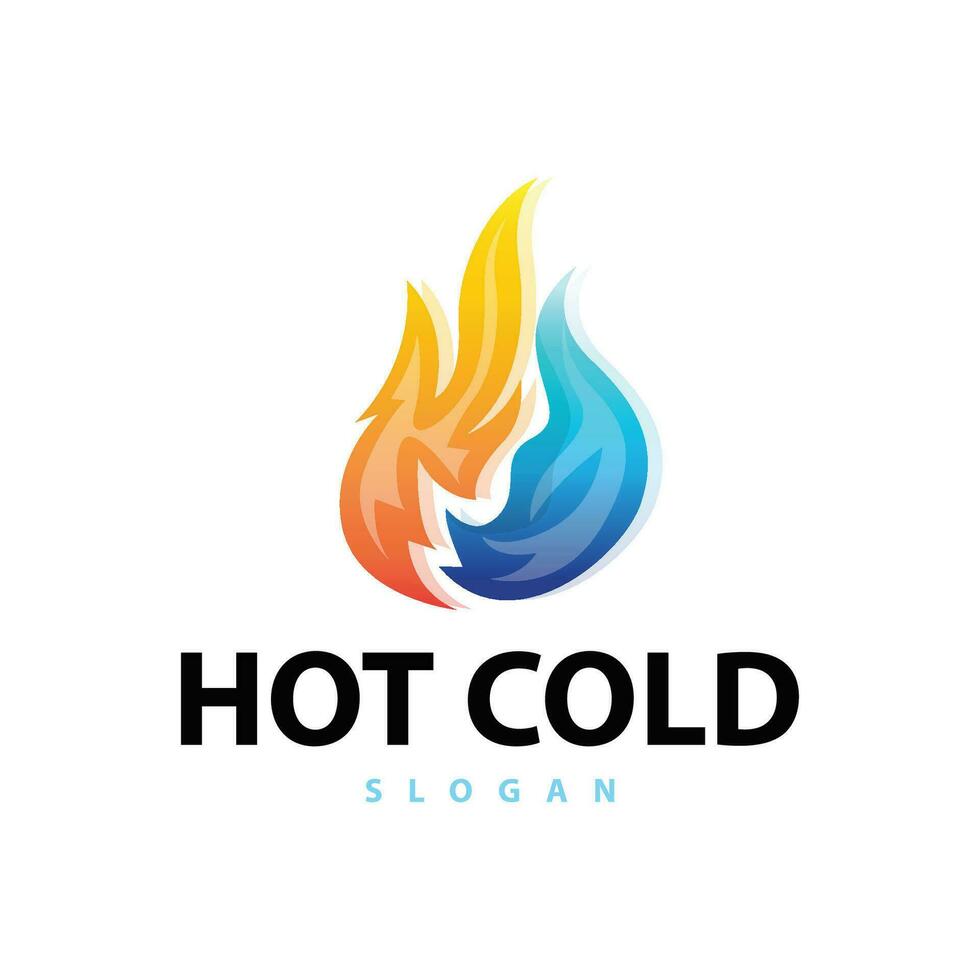 caliente y frío logo, minimalista diseño fuego, agua, hielo, Dom templo marca sencillo producto vector