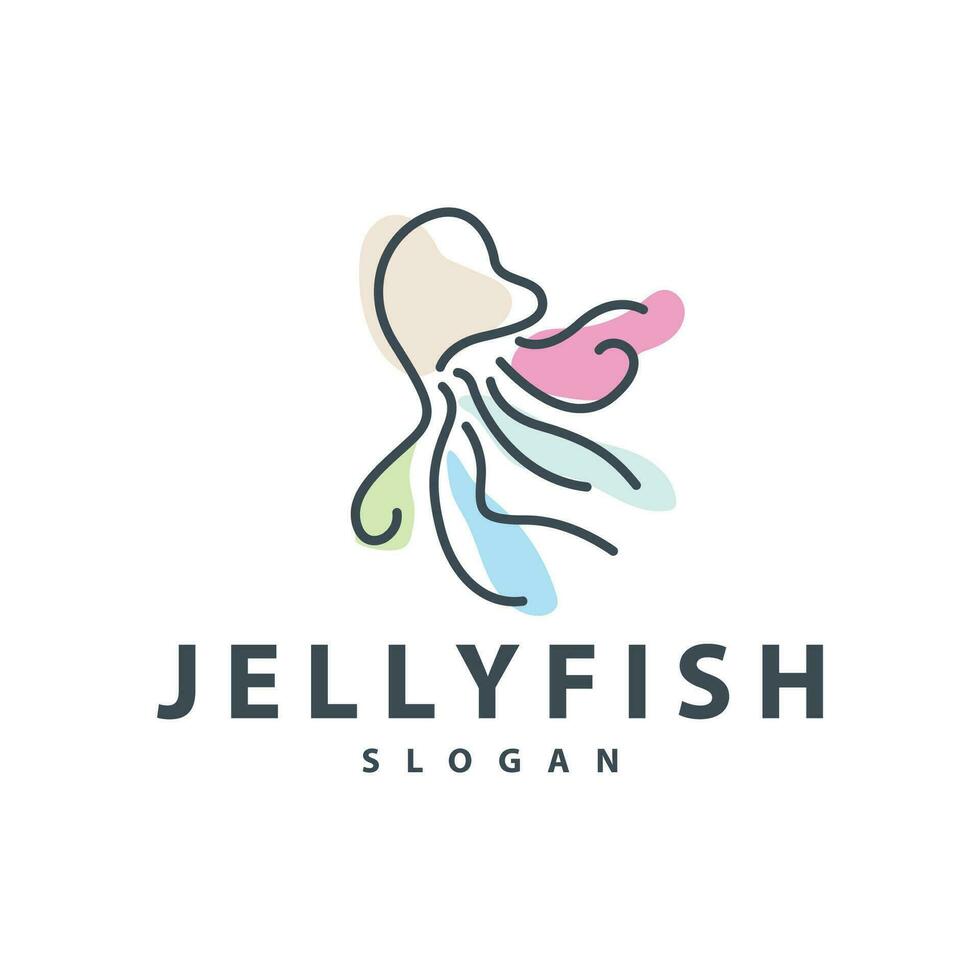 Jellyfish logo sea animal design with product brand inspiration simple minimalist line vector template