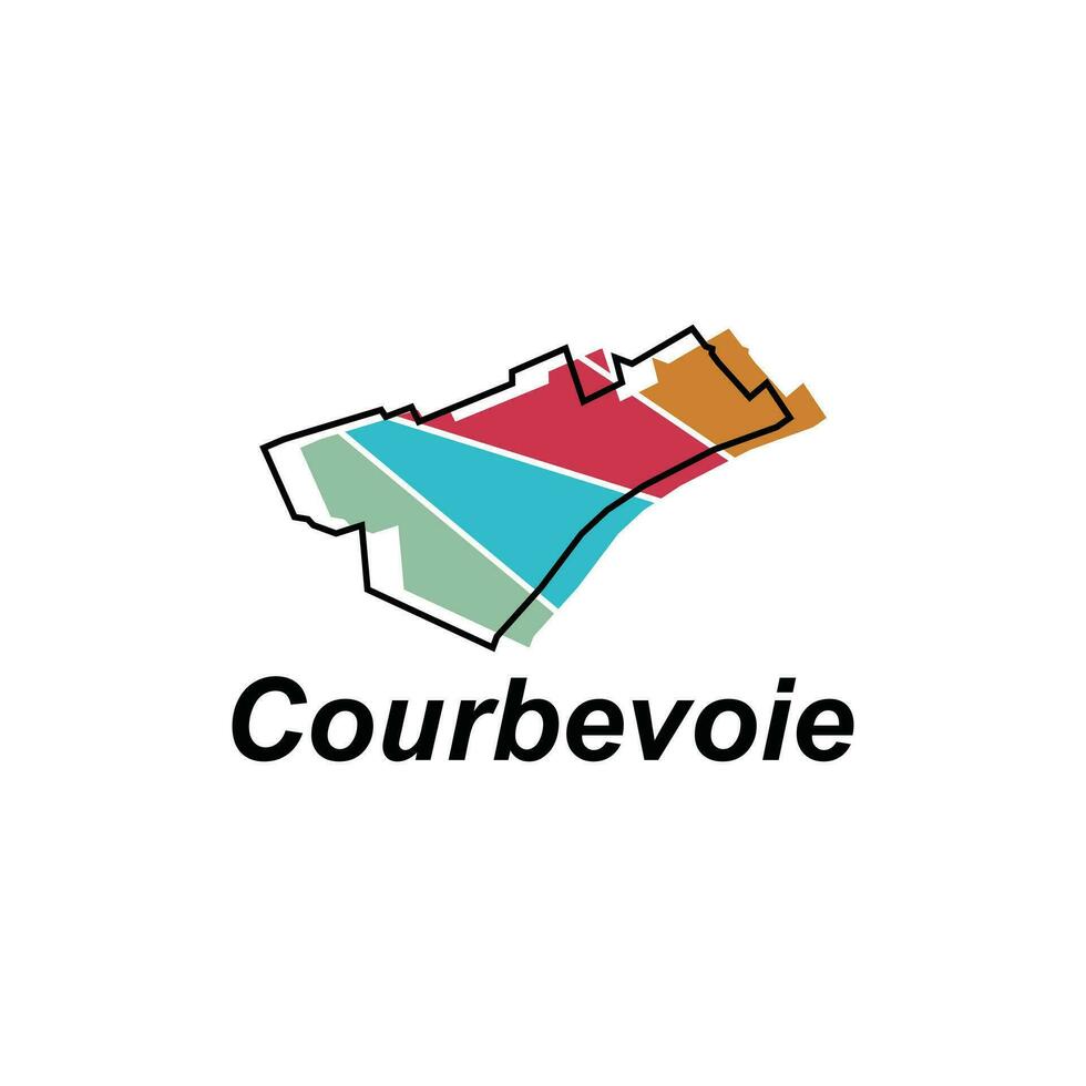 Map of Courbevoie City design illustration, vector symbol, sign, outline, World Map International vector template on white background