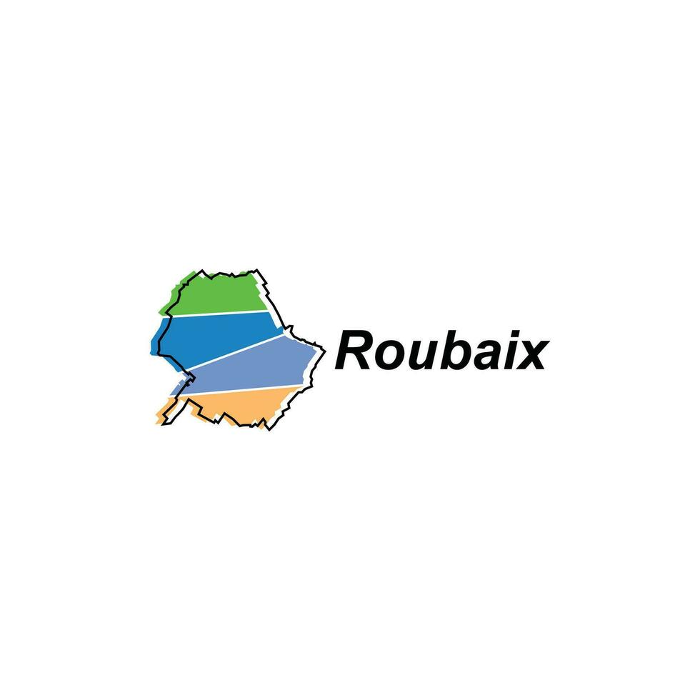 Map of Roubaix City design illustration, vector symbol, sign, outline, World Map International vector template on white background