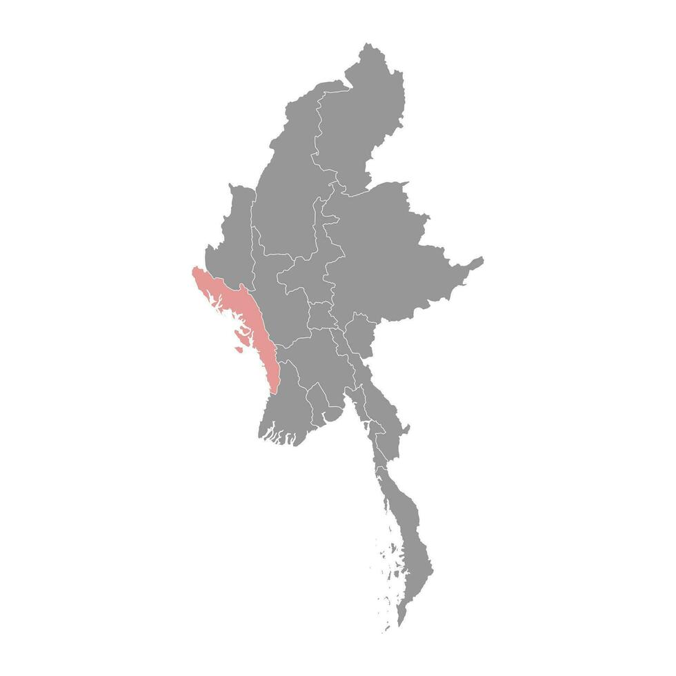 Rakhine state map, administrative division of Myanmar. Vector illustration.