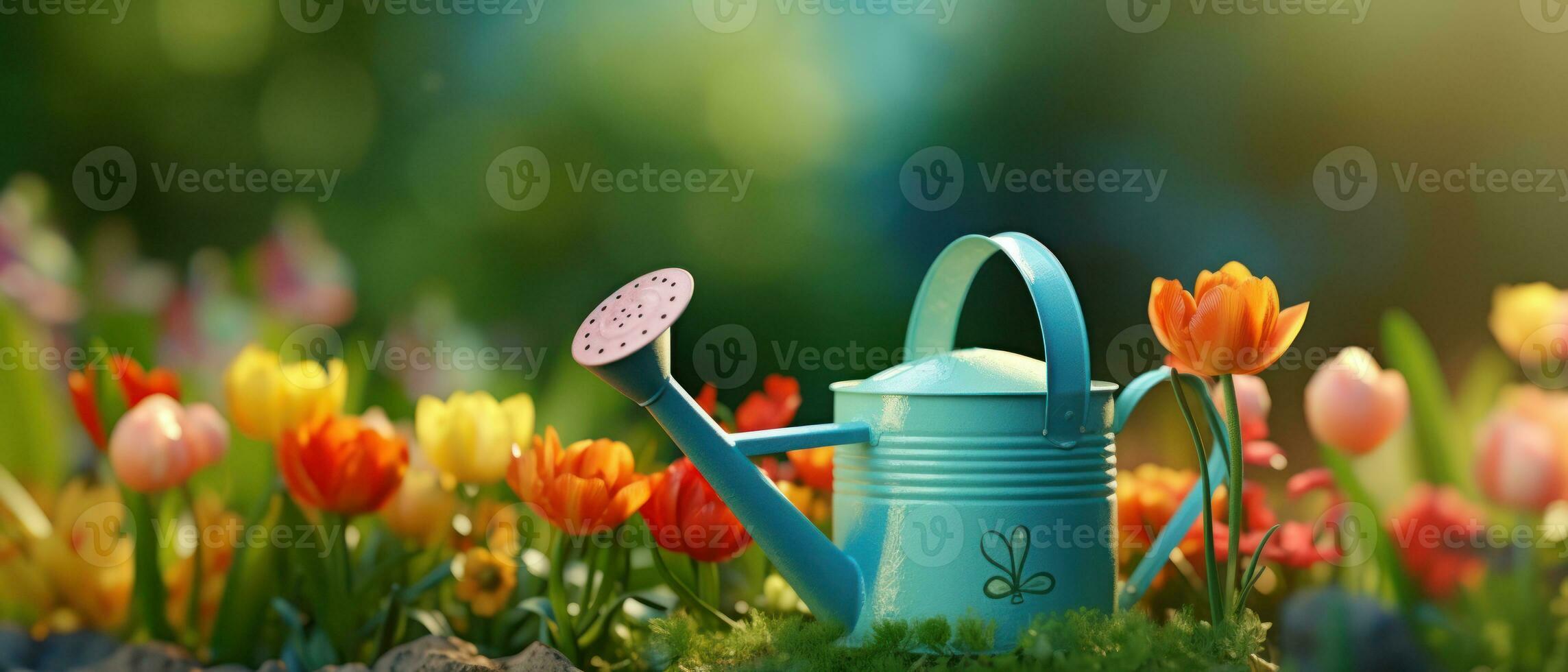 AI generated Charming watering can in a vibrant garden. AI generative. photo