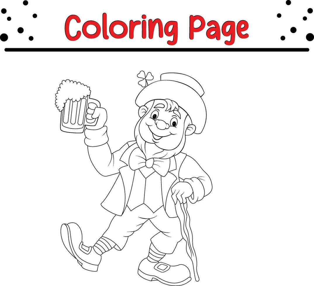 Coloring page happy leprechaun holding  beer vector