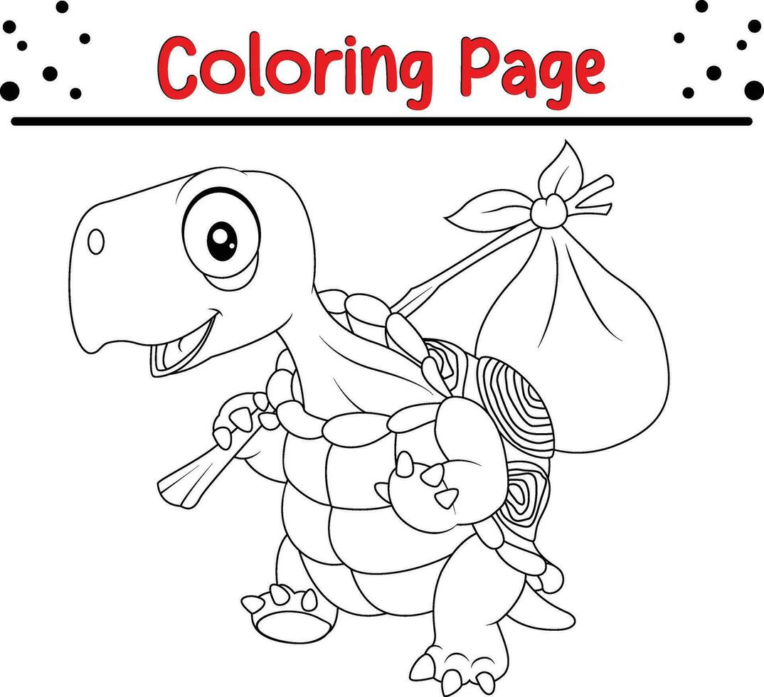 Coloring page funny turtle traveling vector