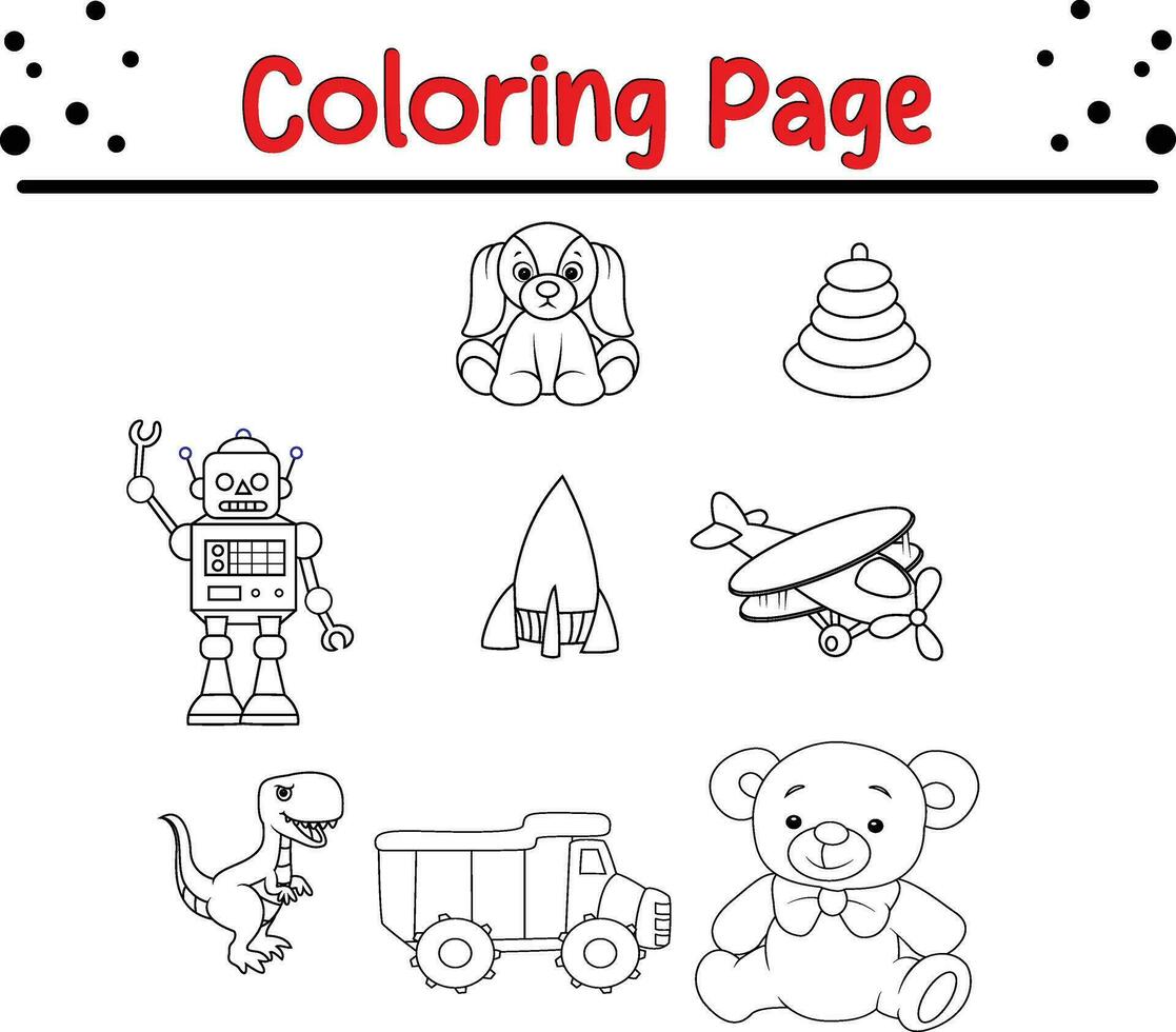 Coloring page kids toy collection vector