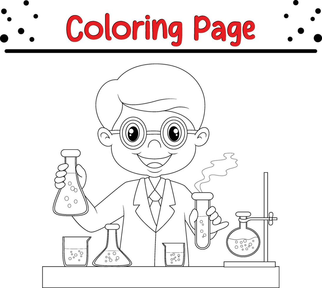 little scientist coloring page for kids vector