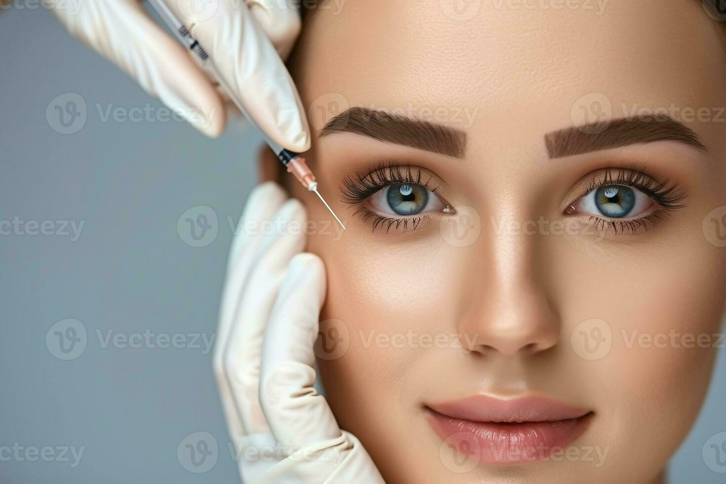 AI generated A beautiful woman receives botox injections in her face. AI Generated. photo