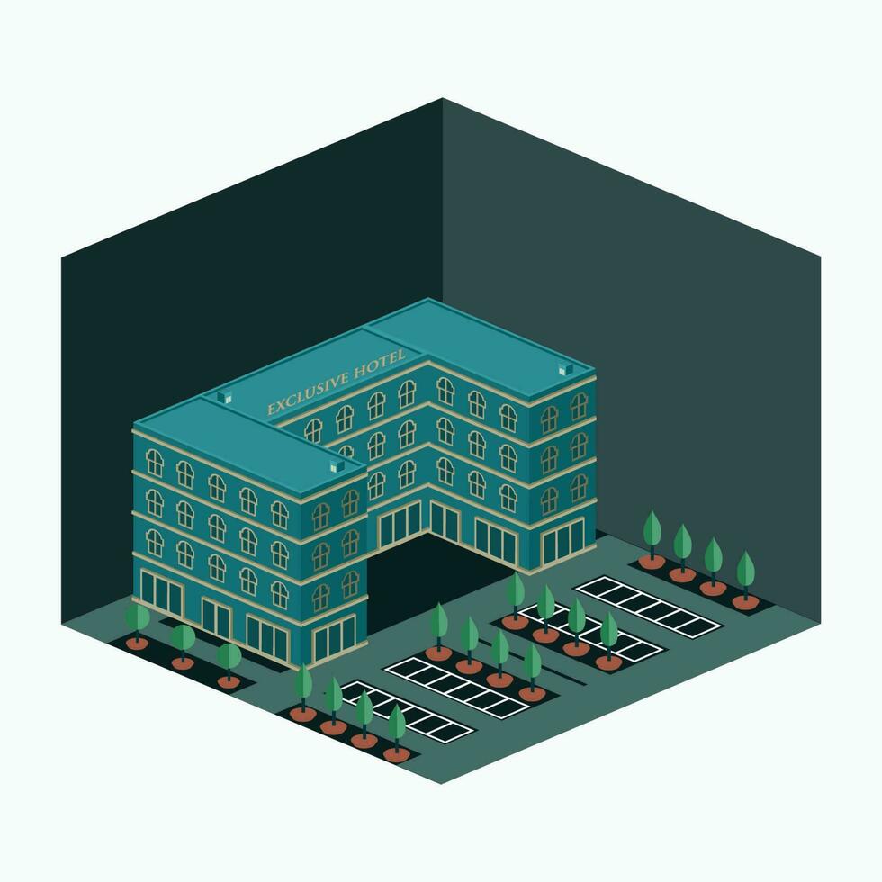 vector illustration - premium hotel U shape - isometric cartoon style