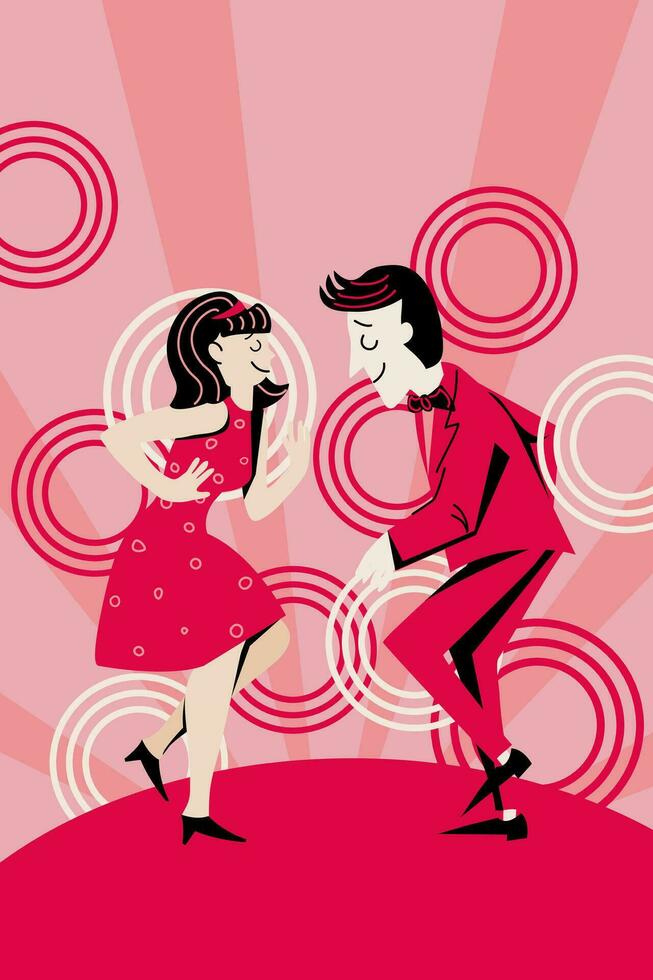 Template for invitation, banner, poster. Loving couple at a winding retro party. Retro-style. Minimalism. vector