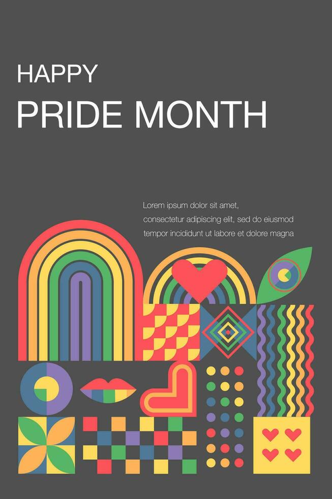 LGBT pride month. LGBT. June. Geometric template dedicated to LGBT pride. Rainbow symbol of pride. Template for background, banner, postcard, poster. Vector illustration