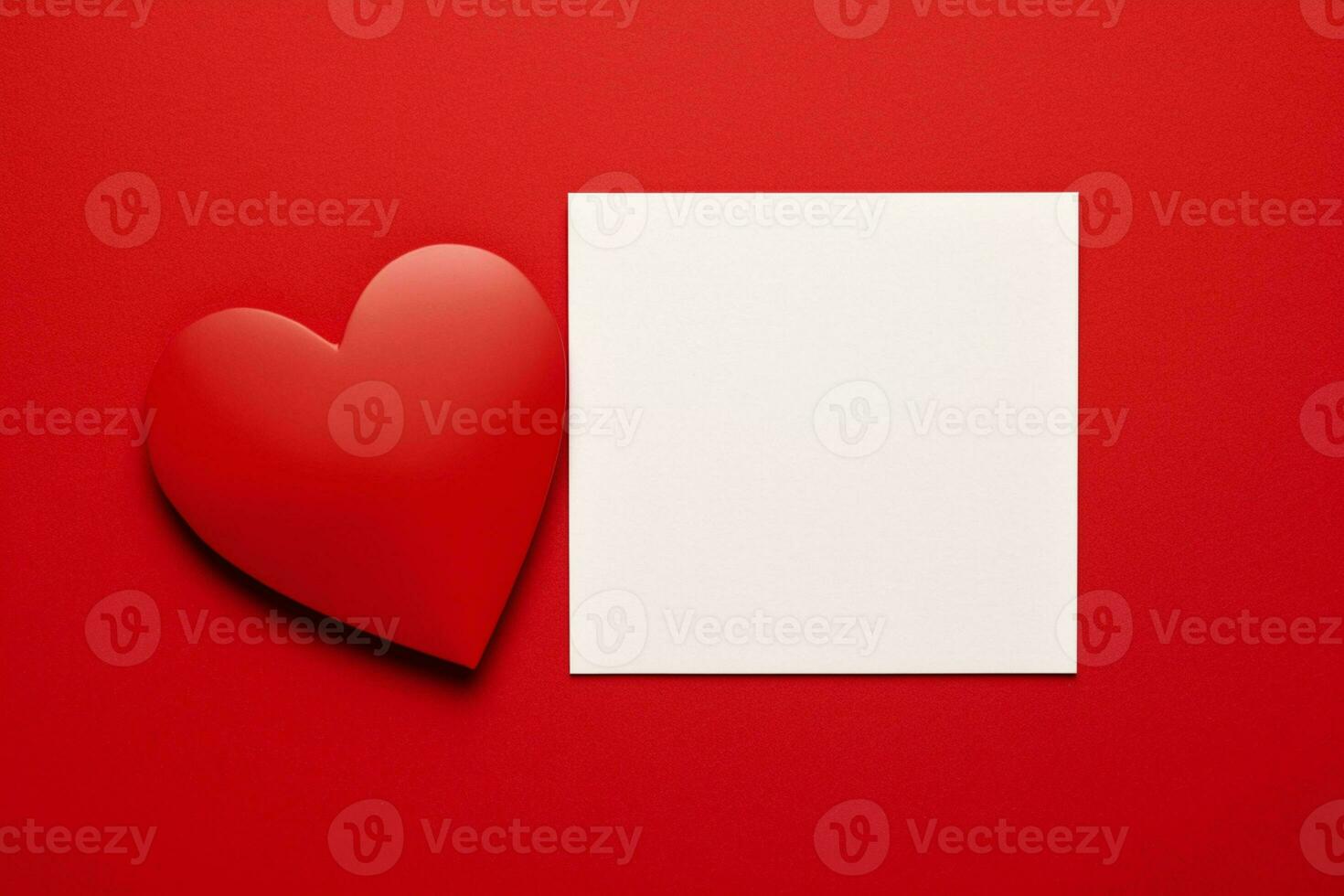 AI generated a blank sheet of paper and a heart on a red background photo