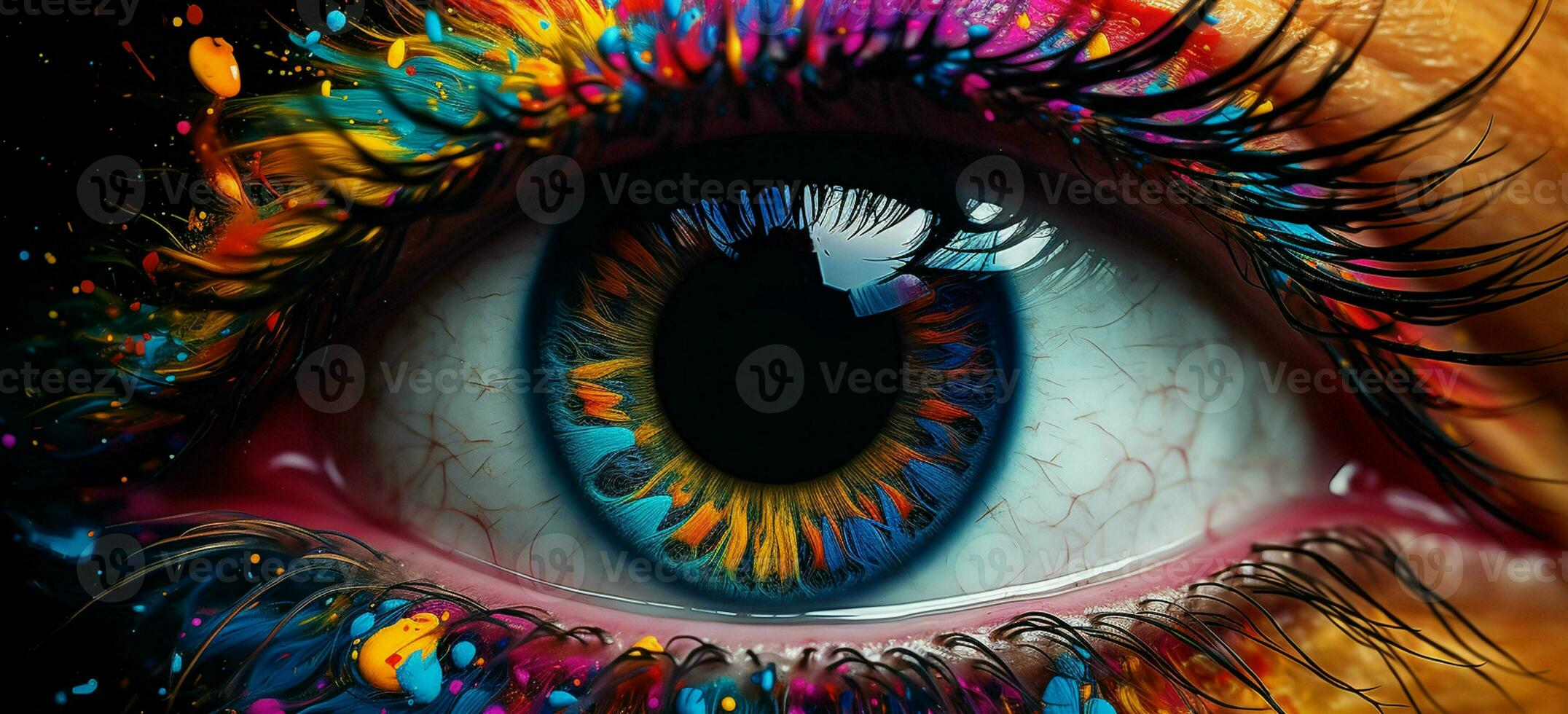 AI generated a colorful eye with a colorful paint splatter photo