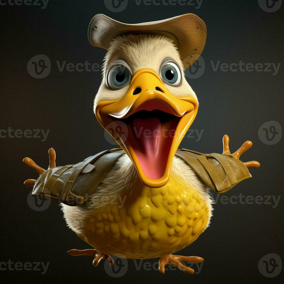 AI generated a cartoon duck with a hat on and a big smile photo