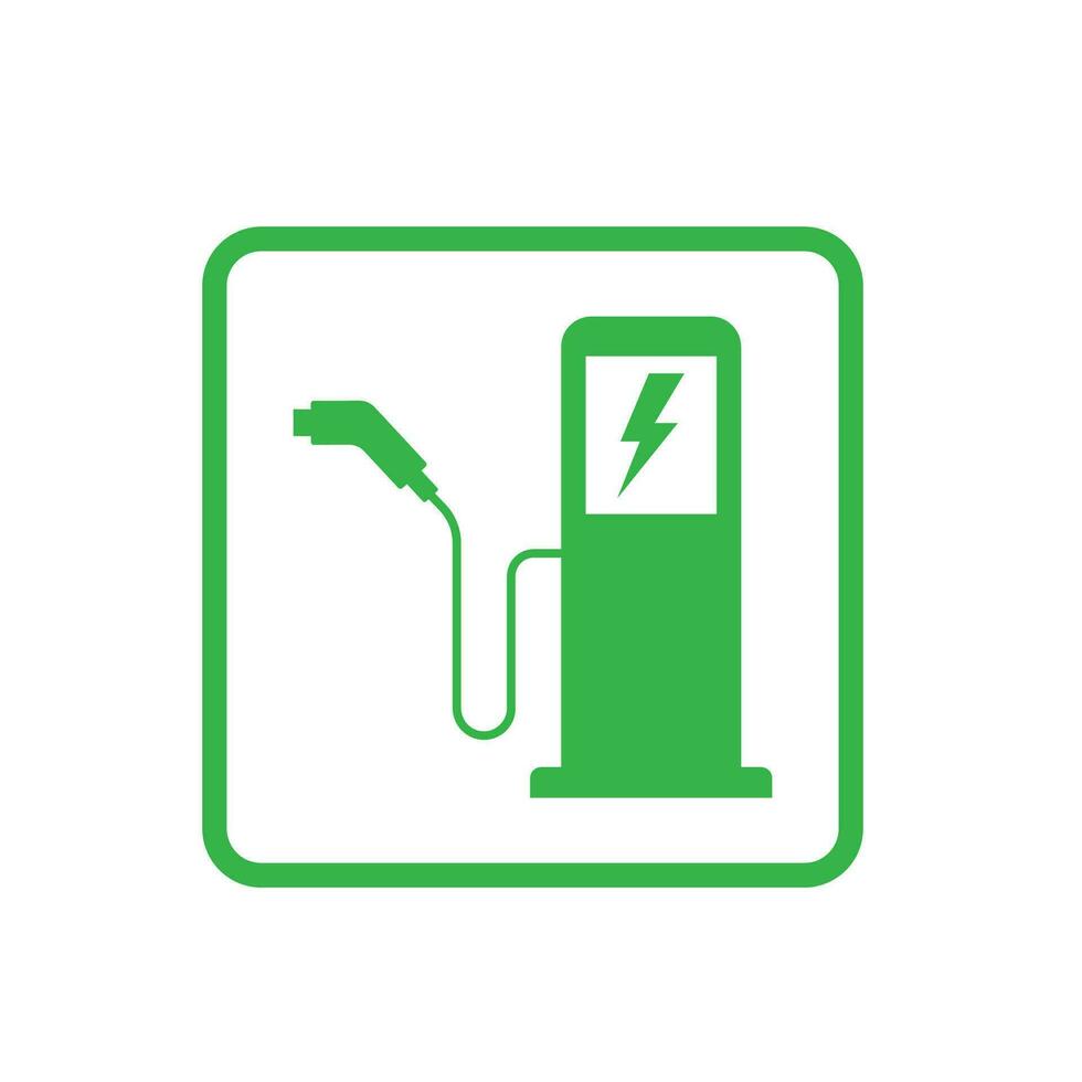 Green eco electric vehicles charging point icon. Electric car charging point station vector sign symbol