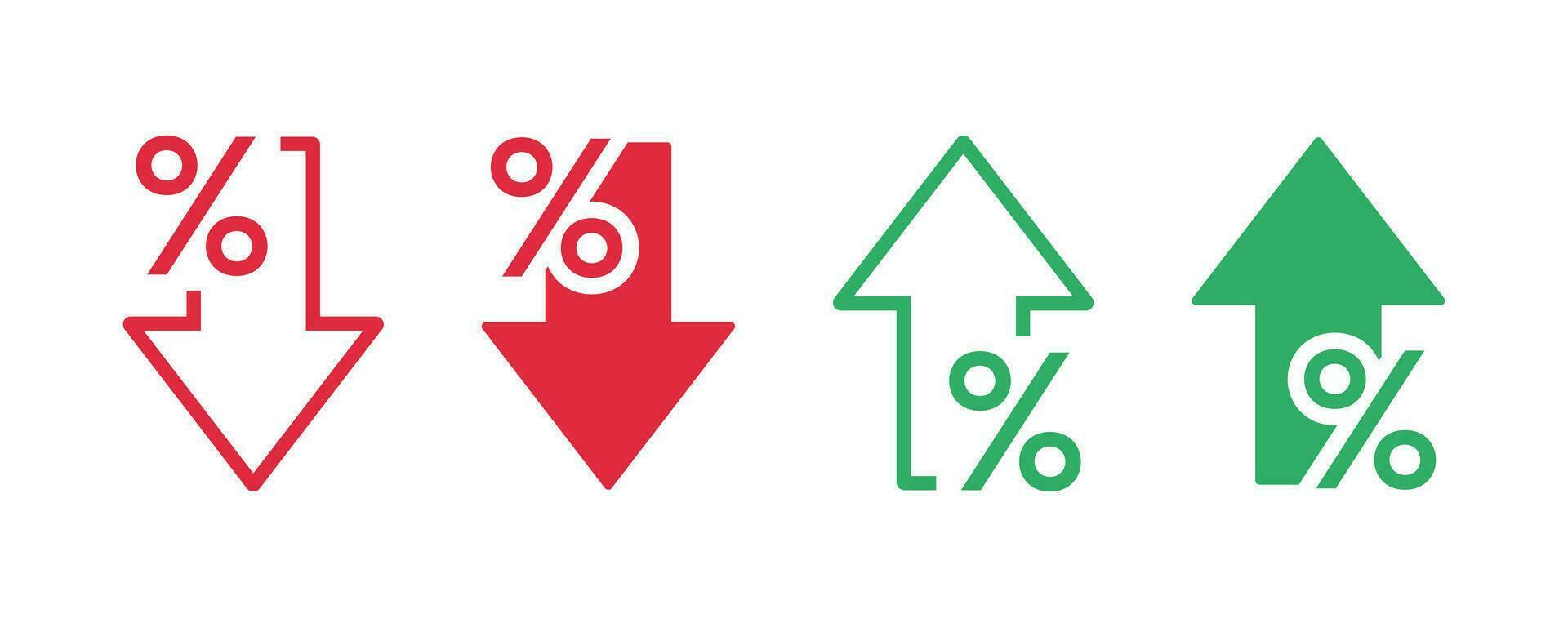 Percentage growth and decline icons set. Percentage arrow up and down icon. Vector illustration