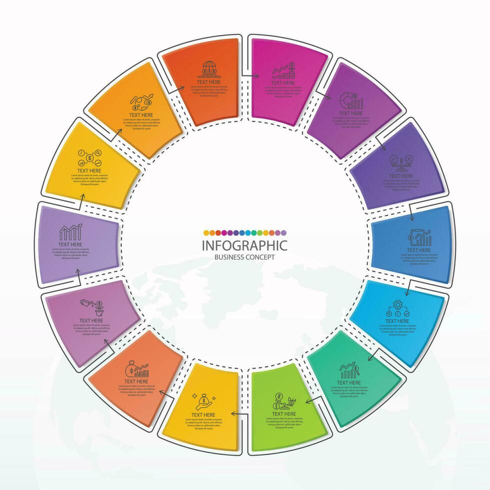 infografía con 14 pasos, procesos u opciones. vector