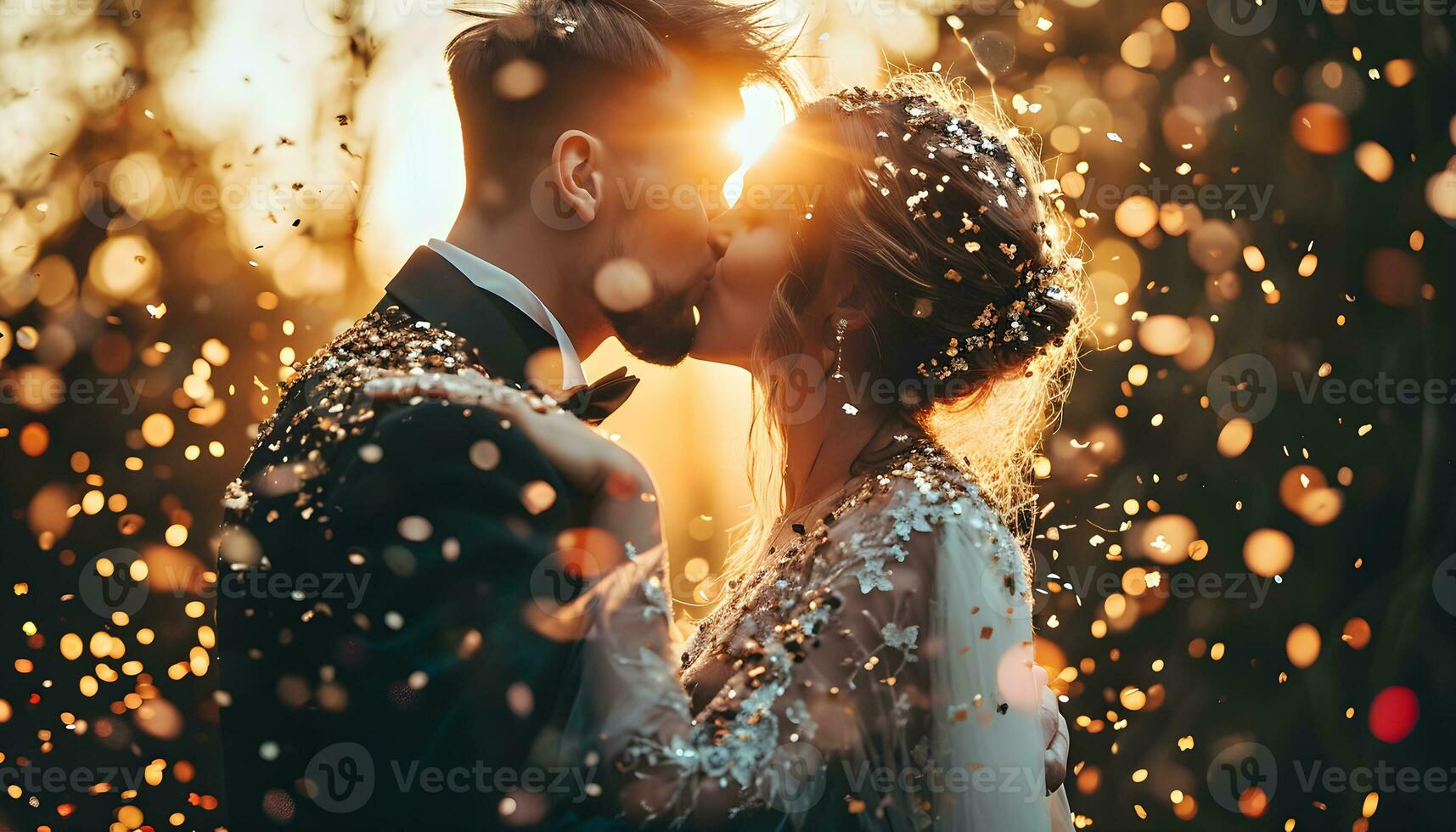 AI generated close up married couple with confetti photo